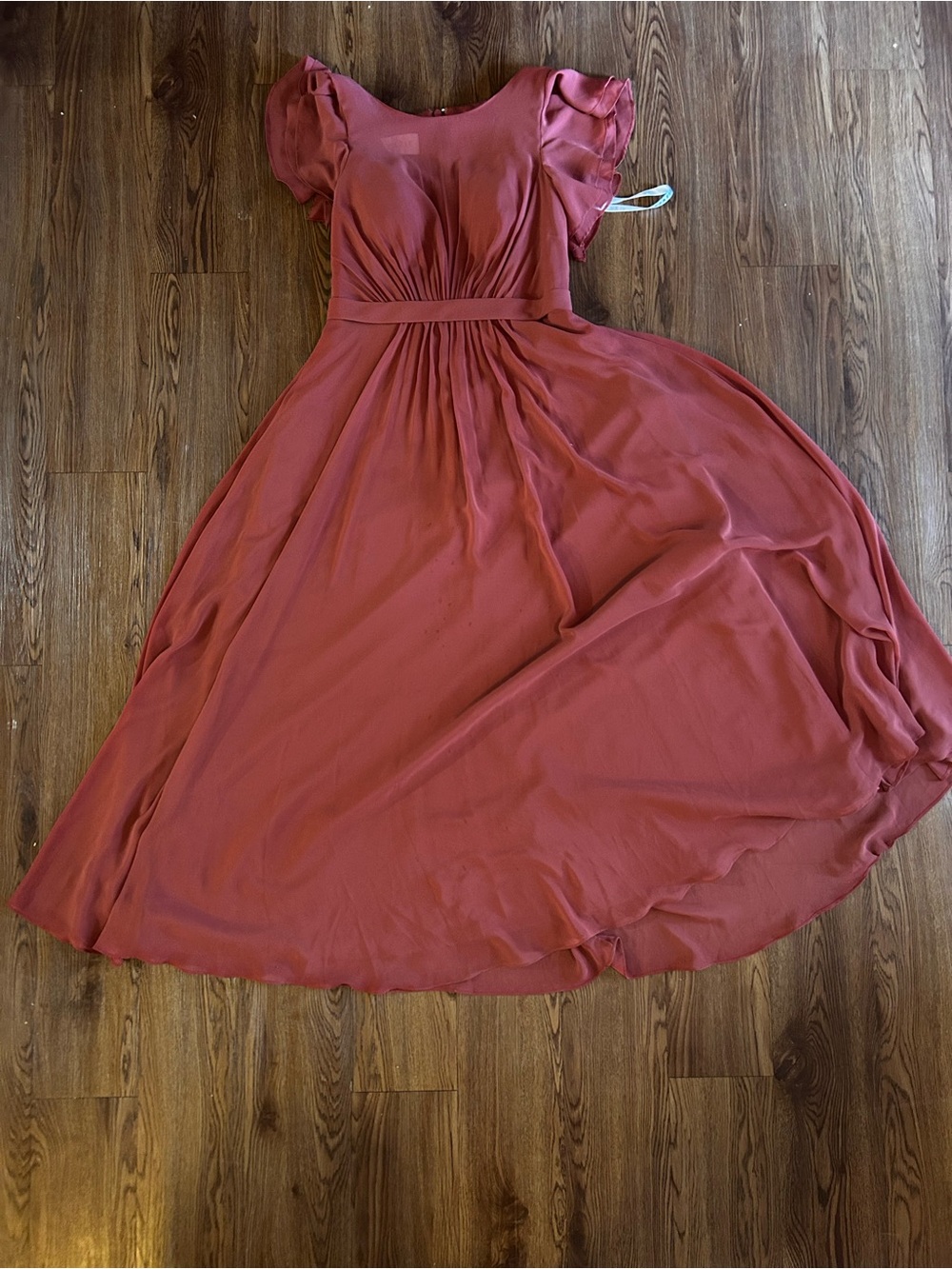 Azazie Dusty Rose Flutter Sleeve Maxi Dress